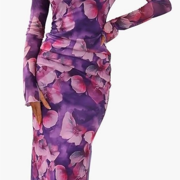 Dresses & Skirts - Floral Long Sleeve Purple Dress